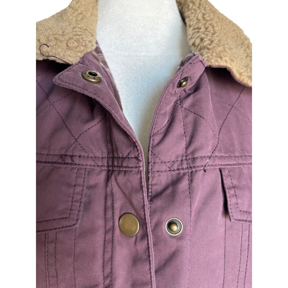 Toad & Co Barn Jacket Large Plum/Purple Sherpa Collar Quilted Utility Workwear - Picture 6 of 16